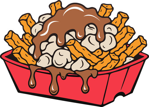 Canadian poutine vector illustration with french fries cheese curds and gravy