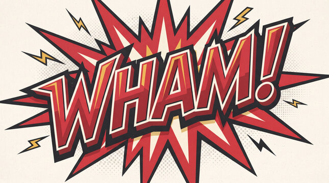WHAM Action Comic Lettering with Angular Retro Typography and Impact Burst