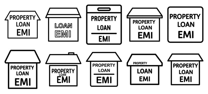 property loan emi line art icon set isolated on transparent background and real estate property outline icons