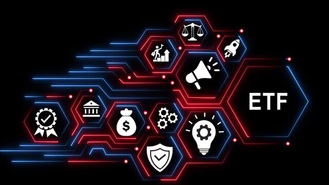 Etf exchange traded fund concept with digital network and glowing financial data finance investment stock market