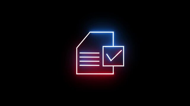 Glowing neon document icon animation video...