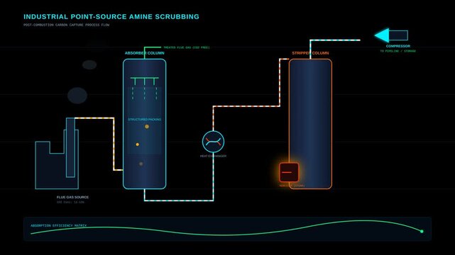 Industrial Post Combustion Carbon Capture Process Flow Diagram with Amine Scrubbing Technology
