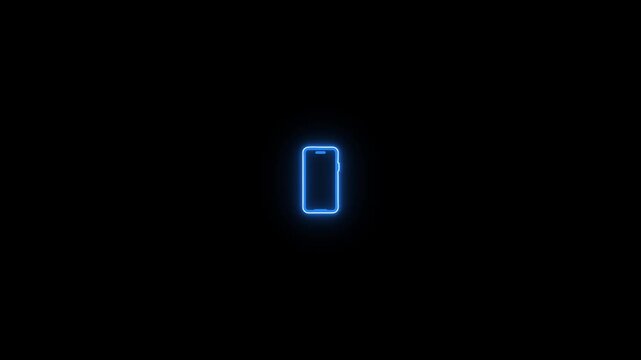 Smartphone screen rotation with curved arrows indicating movement rendered in glowing blue neon on a dark black background representing device orientation change and user interface for digital