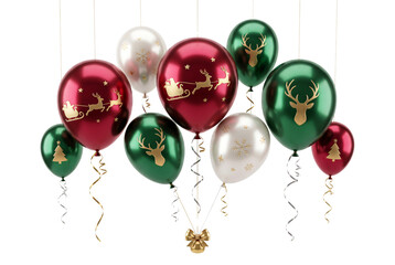 Metallic Christmas balloons with gold festive silhouettes and ribbons © PEE PHIBAN