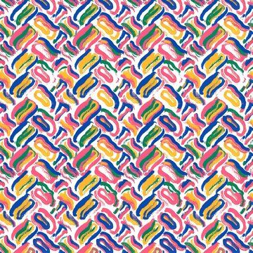 Repeating background texture with colorful hand painted wavy brush strokes in bright colors