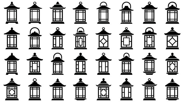 Japanese lantern silhouette vector icons are set against a plain white background.