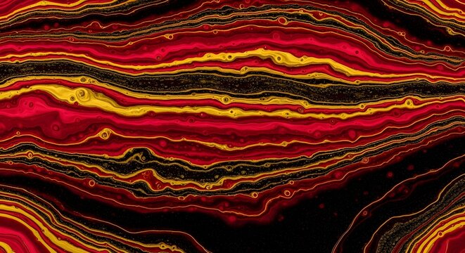 Abstract red and gold fluid art background with wavy layered patterns resembling agate texture.