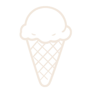 Single ice cream scoop on grid pattern waffle cone beige line art sketch illustration cutout design element