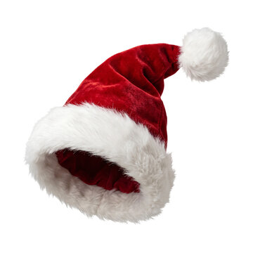 Floating red velvet Santa hat with white fur trim