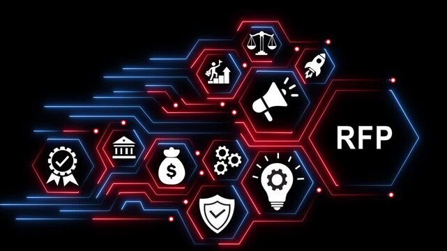 Rfp request for proposal concept with digital business and glowing network connections technology