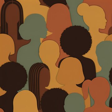 Seamless pattern of diverse female silhouettes in earth tones for community and unity concept