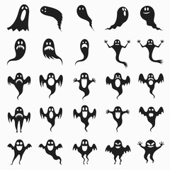 Fototapeta premium Set of Cute and Spooky Ghost Silhouettes Halloween Icon Collection