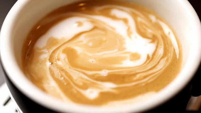 Creamy peanut butter swirl in white bowl with milk