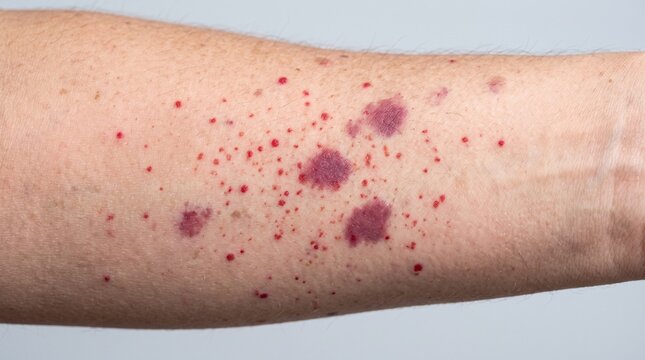 Dense Petechial Rash on the Forearm With Multiple Non-Blanching Hemorrhagic Spots