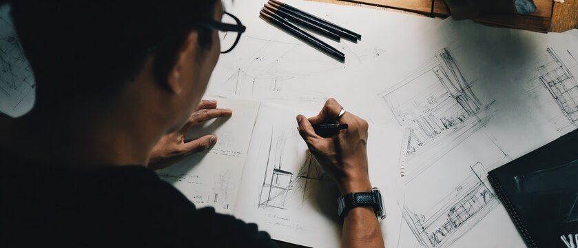 Designer creating architectural sketches.