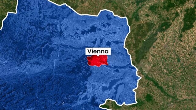 Animated map showing Austria and highlighting the location of Vienna