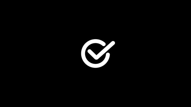 check mark on black background,check mark animation motion. Animated tick mark icon with circle loading animated on a black background.