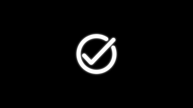 check mark on black background,check mark animation motion. Animated tick mark icon with circle loading animated on a black background.