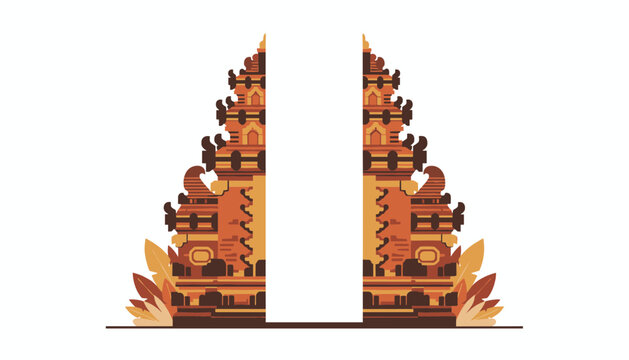 Balinese split gate or candi bentar temple gateway represents traditional Indonesian architecture in vector illustration.