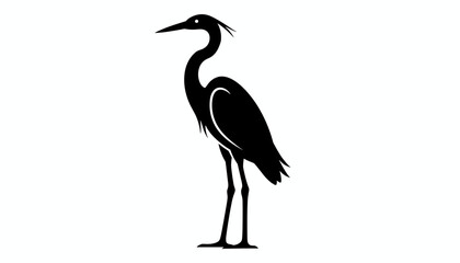 Fototapeta premium Elegant silhouette of a tall heron bird standing gracefully in black against a clean solid white background.