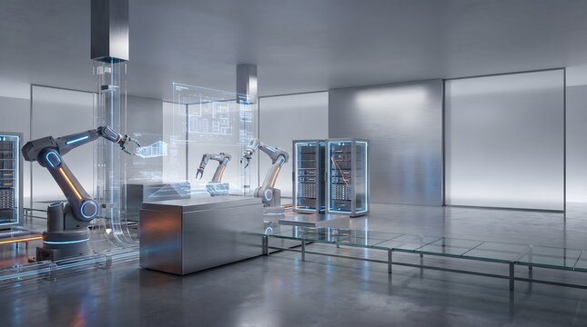 Modern laboratory with scientific equipment and glassware setup
