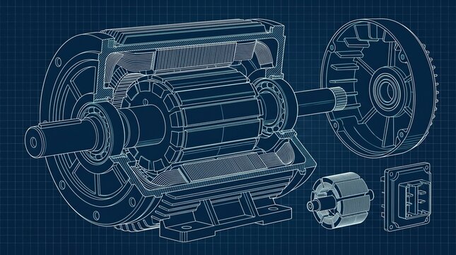 Industrial electric motor technical blueprint