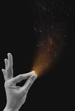 Imagination and creativity concepts, Hand spreading stars with light