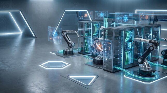 Advanced industrial robotic arms working in high-tech manufacturing facility