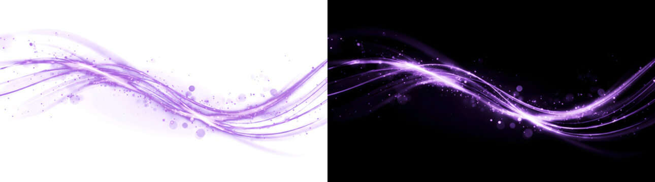 Purple flowing lines twist gracefully across black for tech design with PNG, Transparent and Black Background Versions