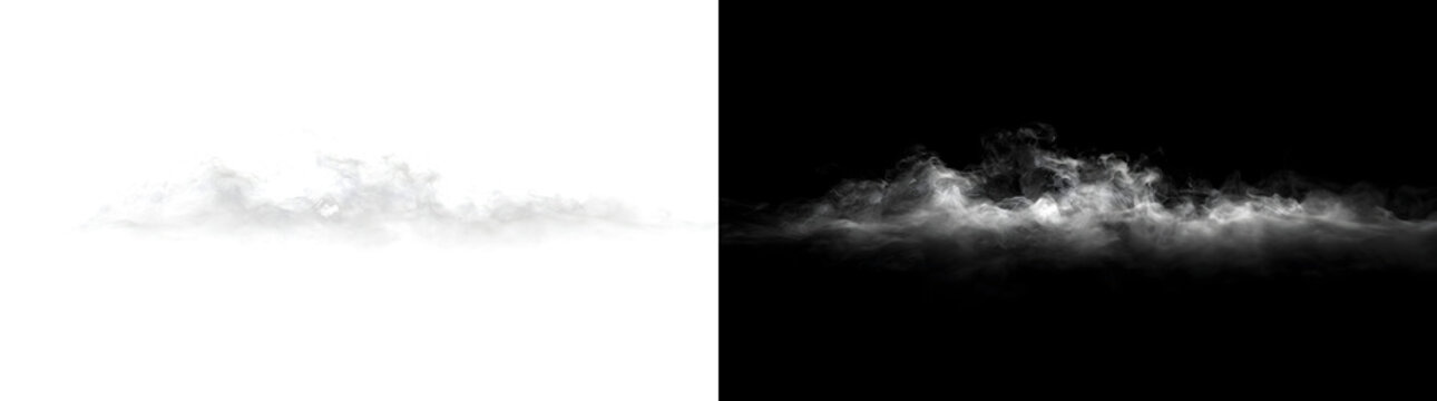 White fog smoke overlay of swirling mist cloud on black background for design use in PNG, Transparent and Black Background Versions