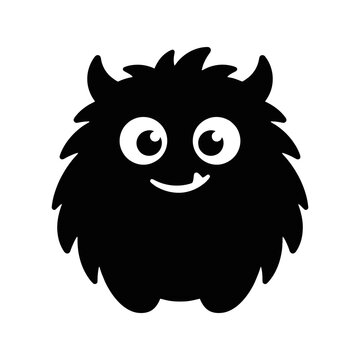 Cute furry monster silhouette cartoon character icon isolated on white background
