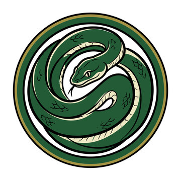 Green Snake Emblem Circle Design Vector