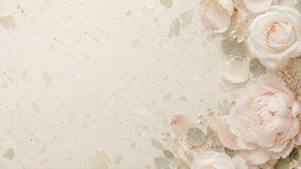 Fototapeta premium Peonies and Roses on Textured Cream Background with Copy Space