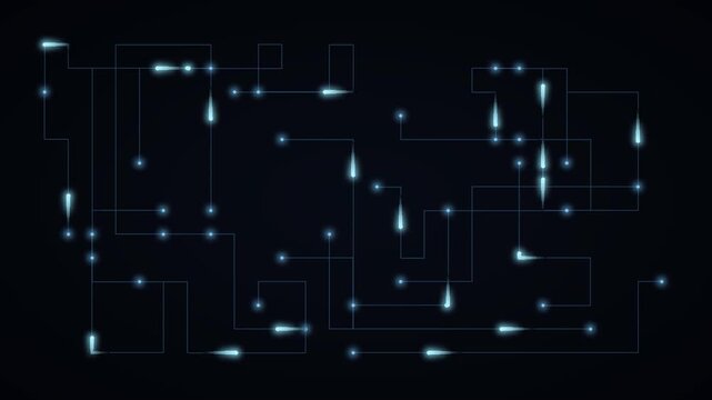 Glowing blue orbs pulsate in dark abstract motion background loop