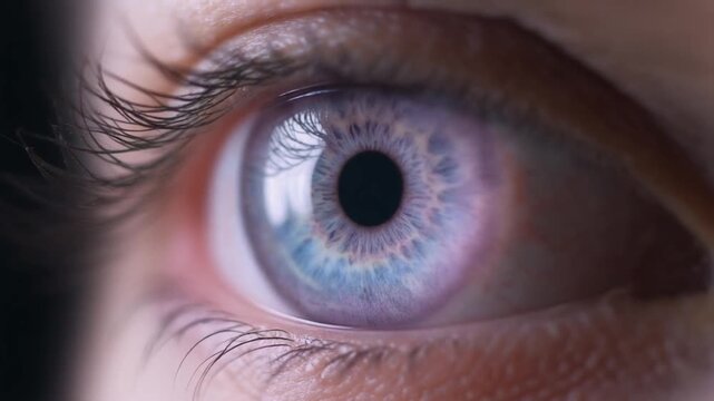 Extreme macro footage of a single beautiful healthy human eye with a soft lavender iris for national eye exam month
