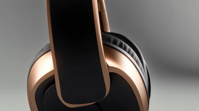 Rose Gold Wireless Headphone with Black Earphone Cushions and Sleek Gray Background Design
