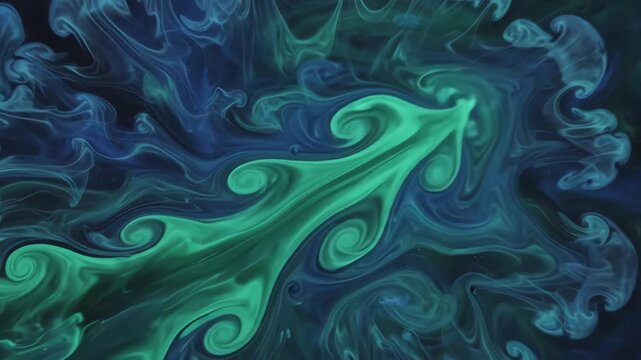 Abstract fluid motion of emerald green and deep sapphire blue gradients flowing smoothly across the screen like cosmic nebulae in space
