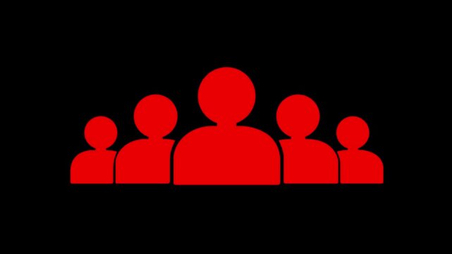 A group of white stylized people icons with rounded heads and bodies are animated on a black background, representing community and teamwork in a simple graphic style,4k animation video