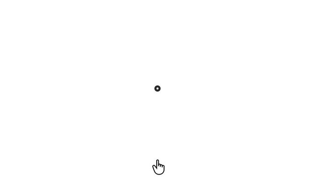 Animated hand cursor icon clicking target circle button on dark background, click animation, user interface element concept.