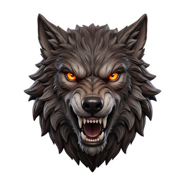 Angry growling wolf head mascot logo illustration on a transparent background