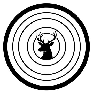 Deer Head Within Concentric Circles Target Design, Hunting Illustration, Vector Graphic, Game Concept, Wildlife Symbol.