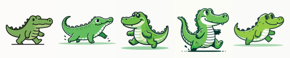 Fototapeta premium Cute cartoon crocodile characters in various playful poses