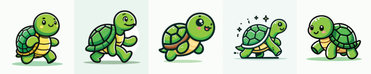 Cute cartoon turtles in various playful poses and expressions