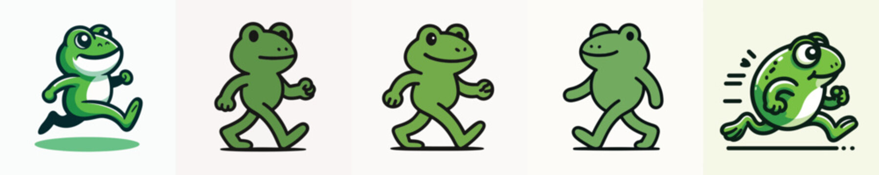 Animated green frog character walking and running sequence