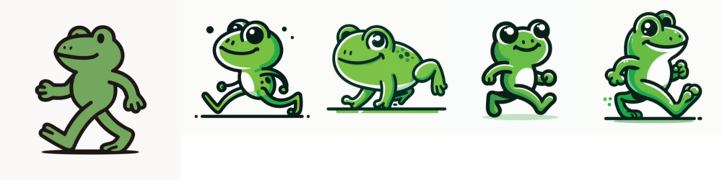 Cartoon frogs walking and running in playful sequence animation