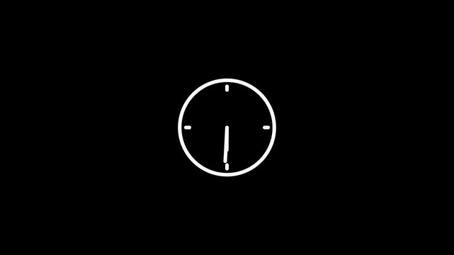 Animated clock icon with fast spinning hands time lapse, minimalist analog clock ticking on dark neon green and light background, graphic concept