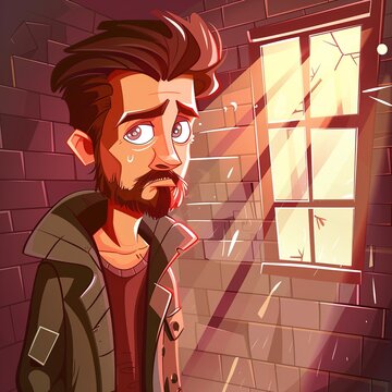 Sad man standing in dark room