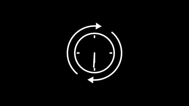 Animated clock icon with fast spinning hands time lapse, minimalist analog clock ticking on dark neon green and light background, graphic concept