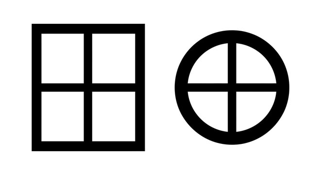 Squared and circular divided shapes are presented as a black silhouette on white