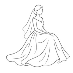 Fototapeta premium Bride in Wedding Dress with Veil Line Art